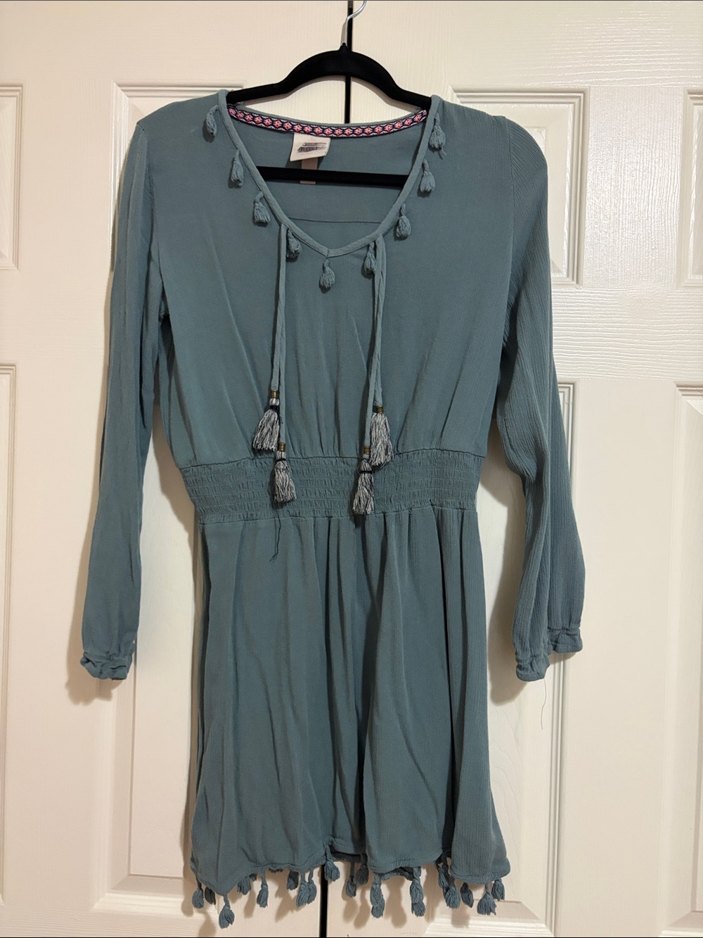 Knox Rose Dusty Teal Blouse with Embroidered Trim